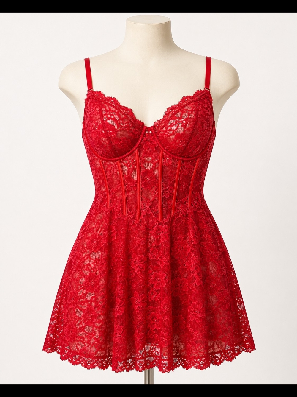 Adore Me Red Lace Underwire Corset Babydoll Chemise Plus Size 2X